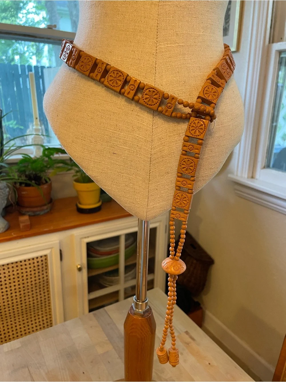 Vintage Terra Cotta Bead Waist Belt - Tan